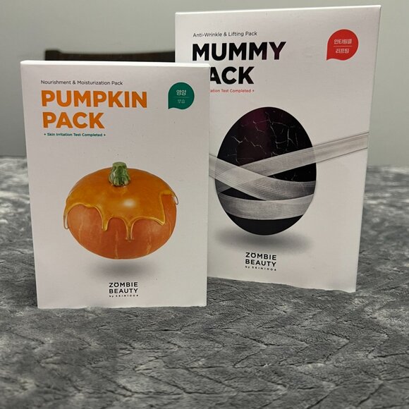 ZOMBIE BEAUTY Mummy Pack and Pumpkin Pack Mask Set - Korean Beauty! - Picture 1 of 5